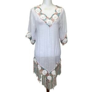 White and Multicolor Women's Swim Cover-Up
